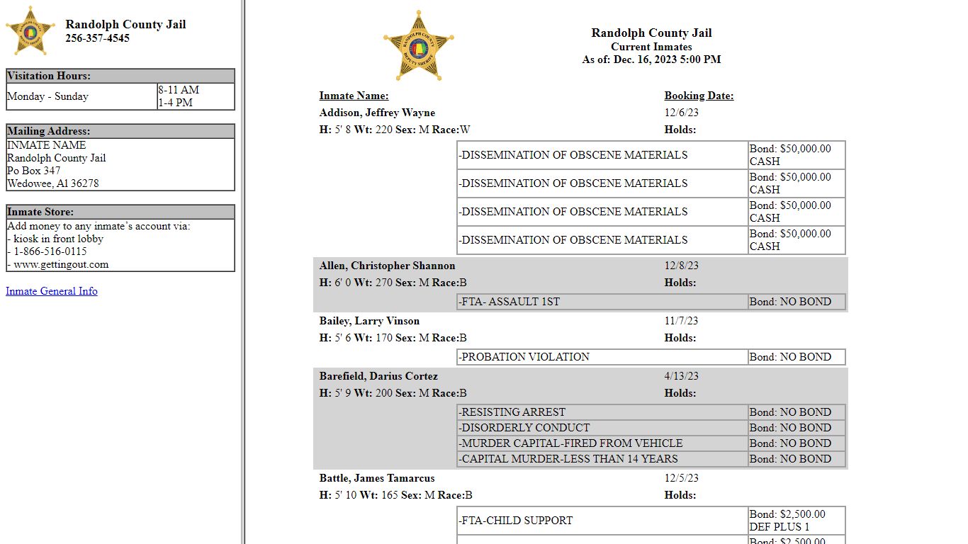 Randolph County Jail - Inmates