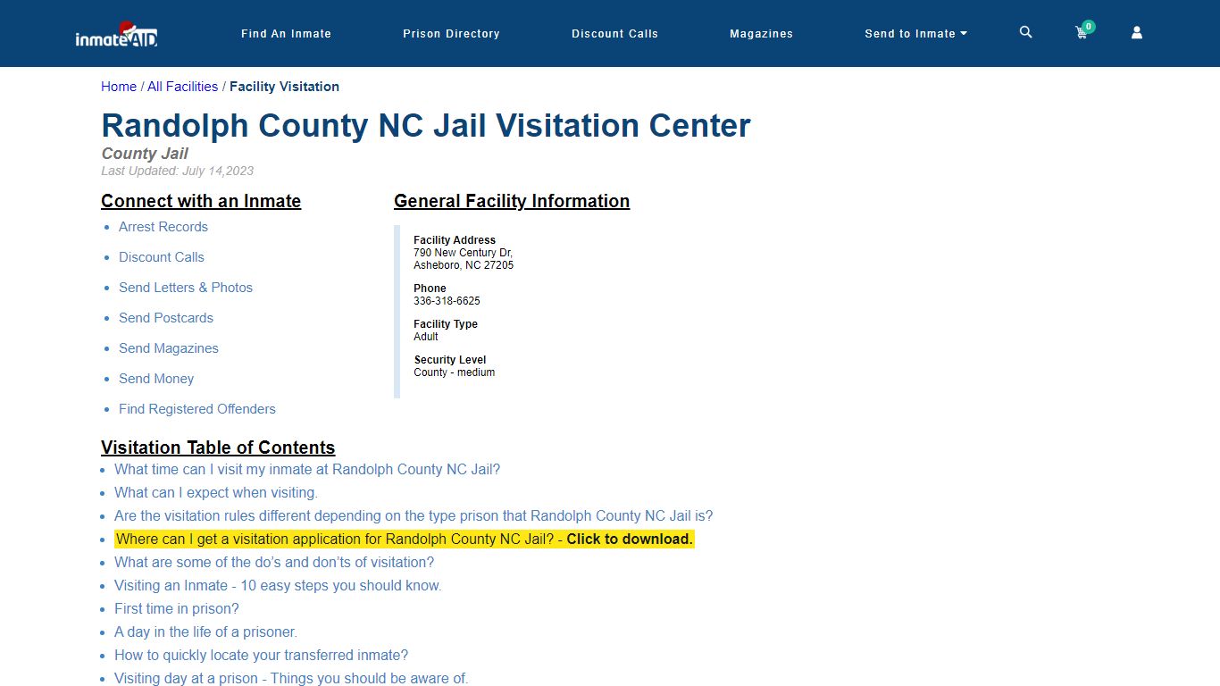 Randolph County NC Jail | Visitation, dress code & visiting hours