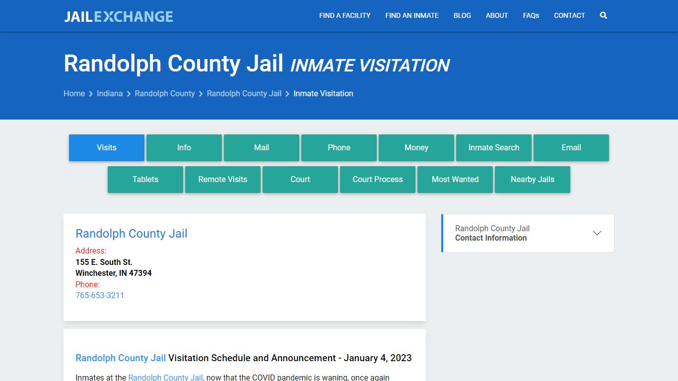 Inmate Visitation - Randolph County Jail, IN - Jail Exchange